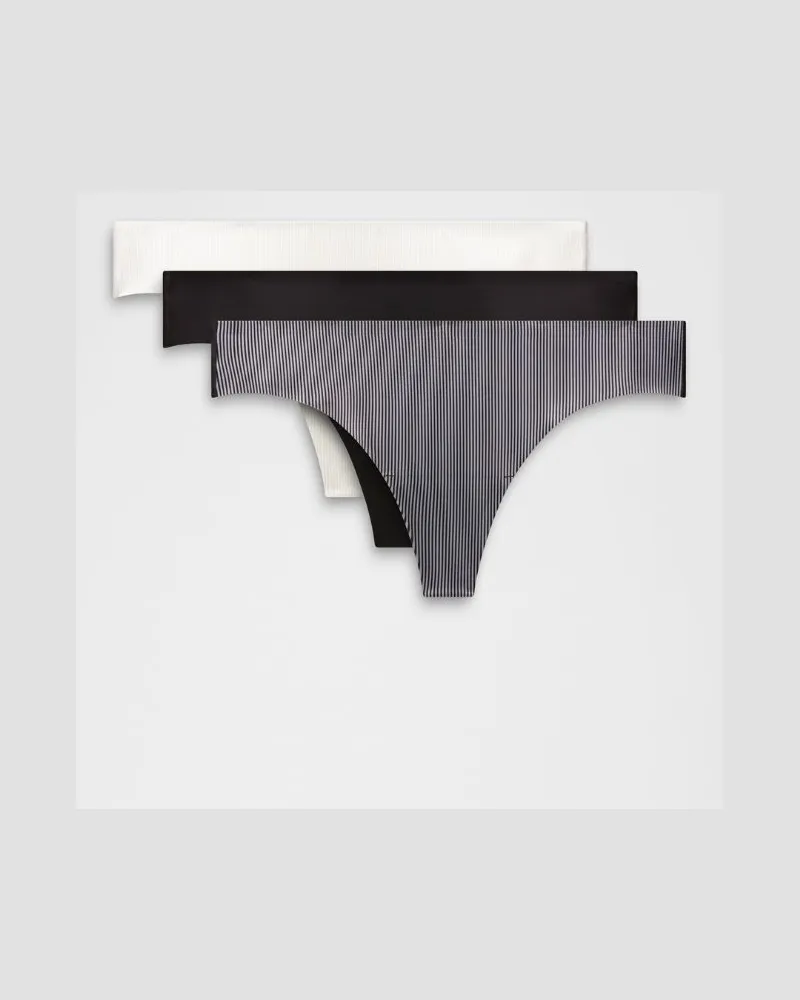 LULULEMON InvisiWear String mit mittelhohem Bund 3er-Pack für Frauen – Größe in Black/Jumie Stripe White Vapor/Jumie Stripe Rhino Grey Black Black