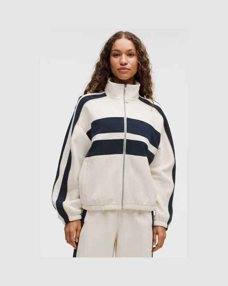 LULULEMON Steady State Oversized-Sweater mit Trichterkragen und Reißverschluss Streifen für Frauen – Khaki – Größe Light