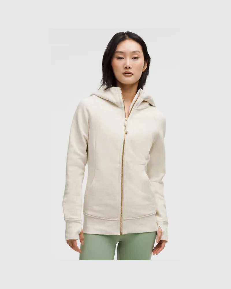 LULULEMON Scuba-Hoodie mit durchgehendem Reißverschluss für Frauen – Größe in Heathered Light Ivory/Gold Heathered