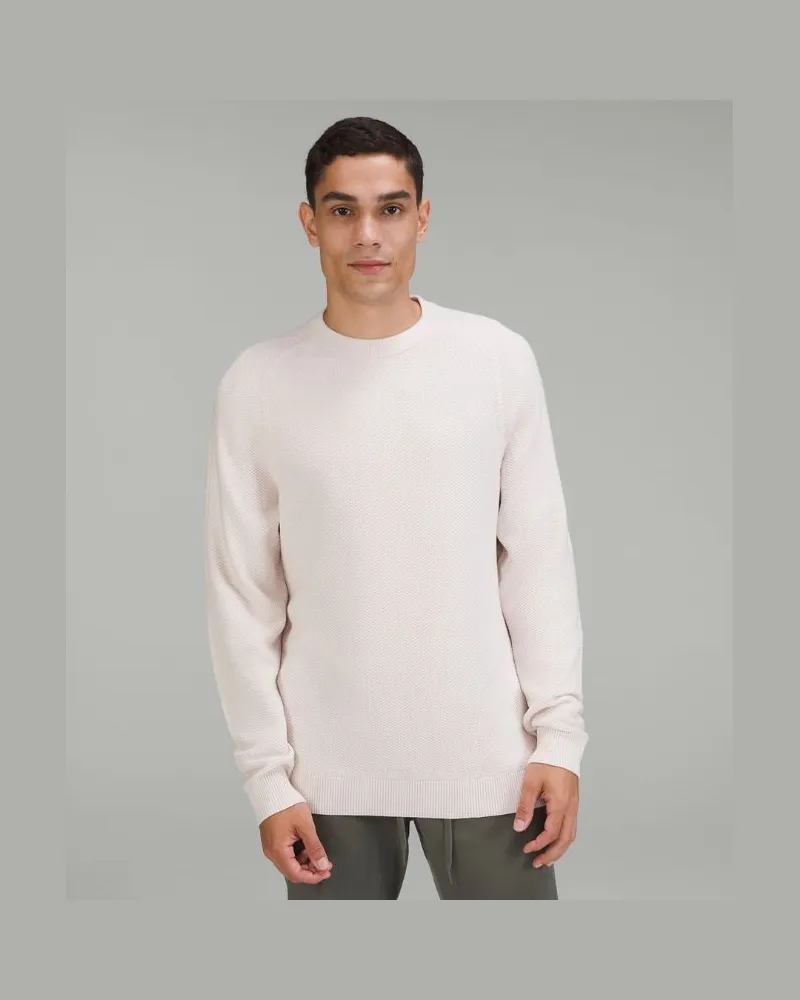 LULULEMON Strukturierter Strick-Rundhalspullover für Männer – Größe in Heathered Natural Ivory Heathered