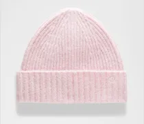 Beanie mit breitem Umschlag aus Rippenstrick in Heathered Pink Pearl