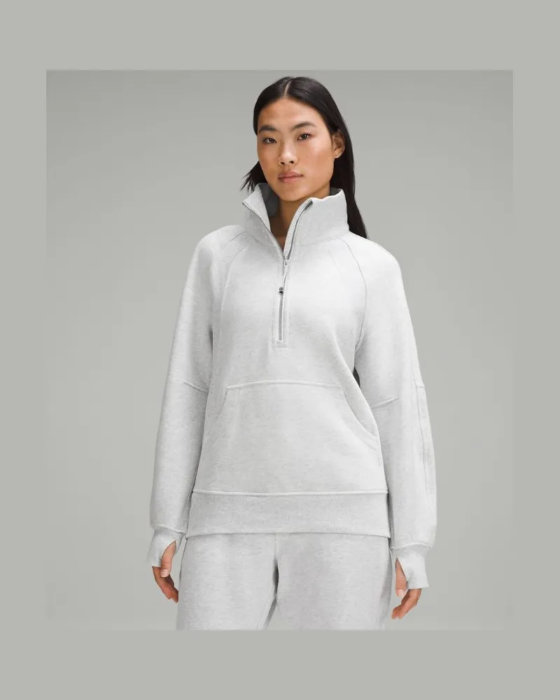 LULULEMON Scuba Oversized-Pullover mit Trichterkragen und halblangem Reißverschluss Lang für Frauen – Größe in Heathered Core Ultra Light Grey Heathered