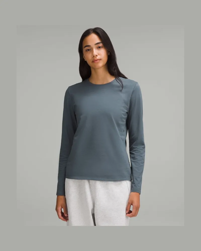 LULULEMON Langarmshirt aus Bio-Baumwolle mit Rundhalsausschnitt für Frauen – Größe in Oil Grey Oil