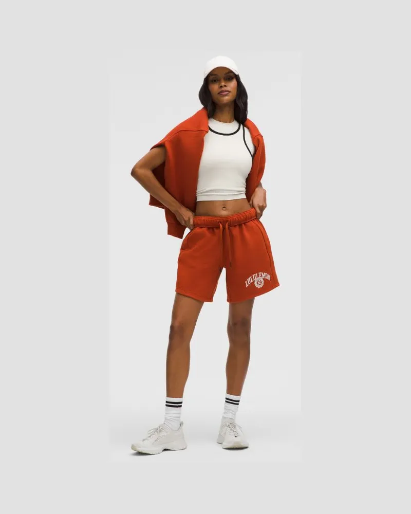 LULULEMON Scuba Shorts im Oversized Fit mit mittelhohem Bund Grafik für Frauen – 18 cm – Orange – Größe Autumn