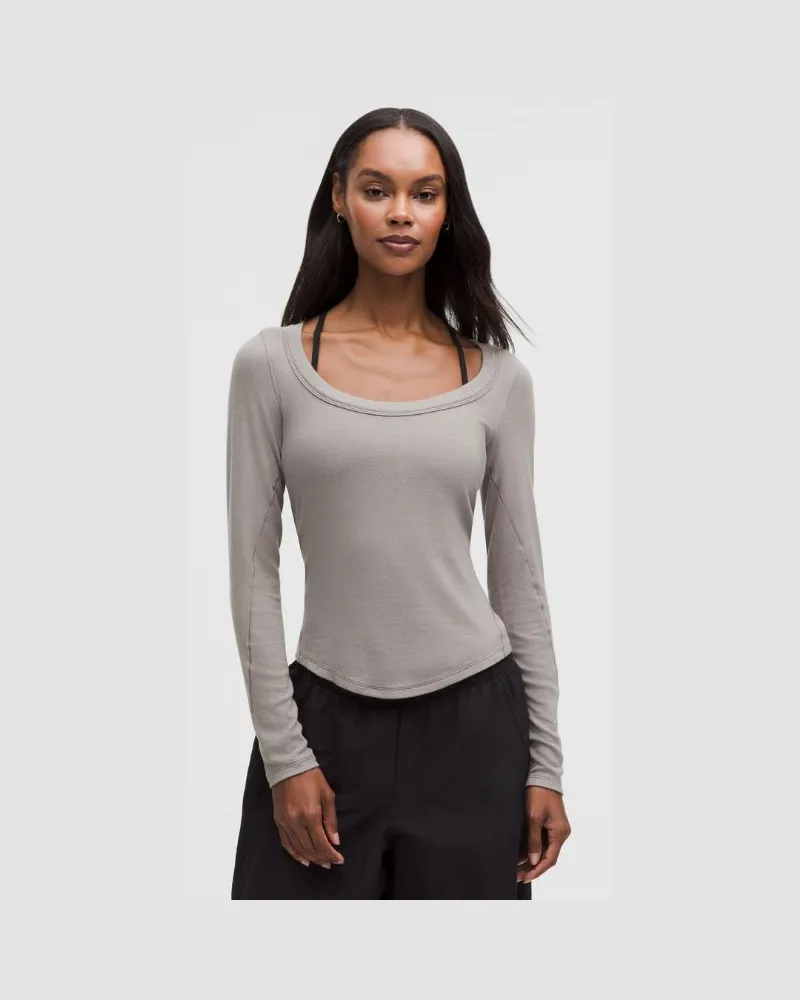 LULULEMON Hold Tight Langarmshirt mit U-Ausschnitt für Frauen – Khaki – Größe Warm