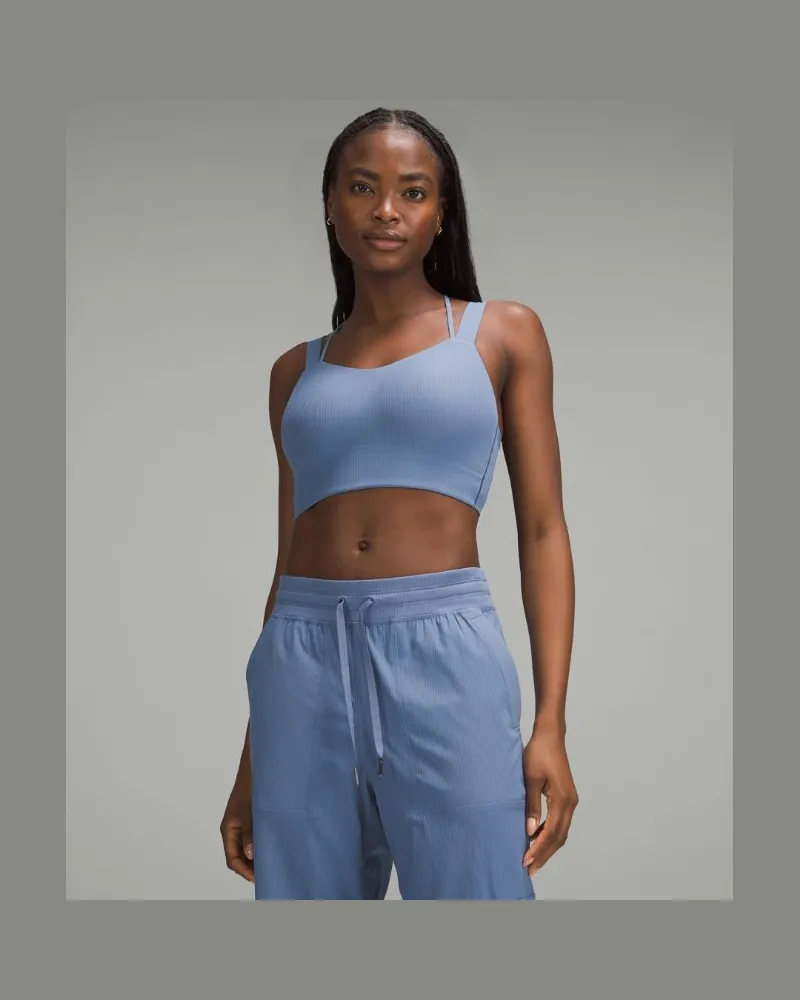 LULULEMON Like a Cloud Gerippter Longline-BH Leichter Halt D/DD-Cups für Frauen – Größe in Oasis Blue Oasis