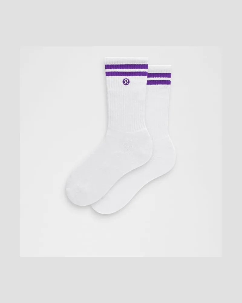 LULULEMON Unisex Daily Essential Crew-Socken Gestreift – Größe in White/College Purple White