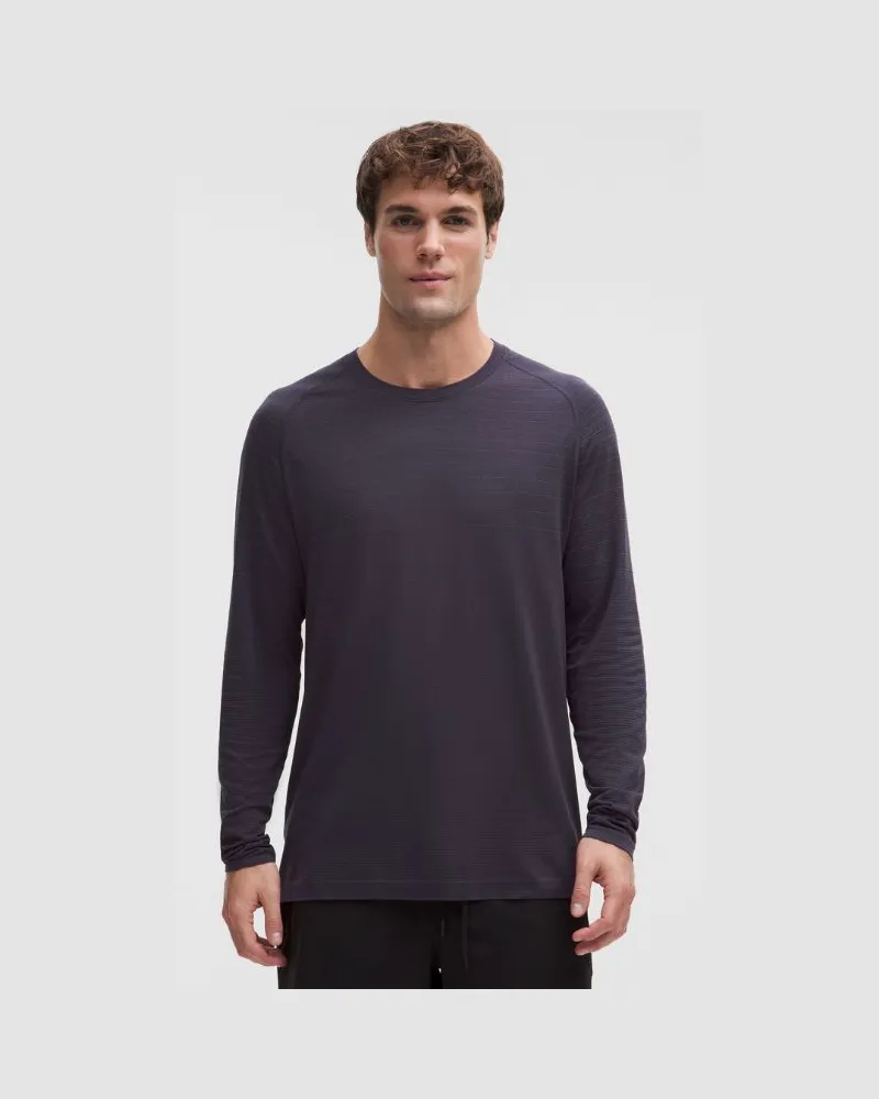 LULULEMON Metal Vent Tech Langarmshirt Glänzende Streifen für Männer – Größe in Atmospheric Purple Atmospheric