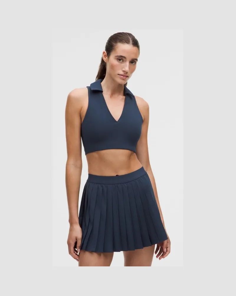 LULULEMON Gerippter Tennis-Longline-BH mit Kragen Mittlerer Halt für B/C-Cups für Frauen – Größe in Club Blue Club