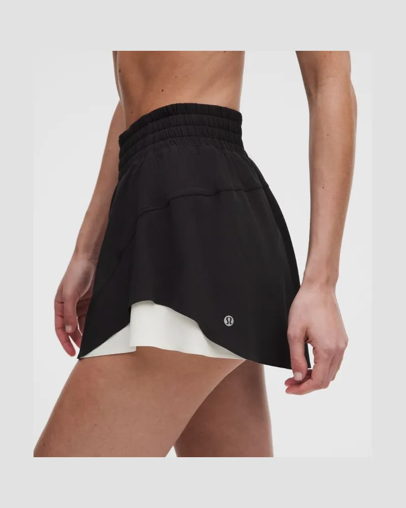 LULULEMON Shake It Out Lauf-Shorts mit hohem Bund für Frauen – 6 cm – Größe in Schwarz/Coconut Ivory Schwarz
