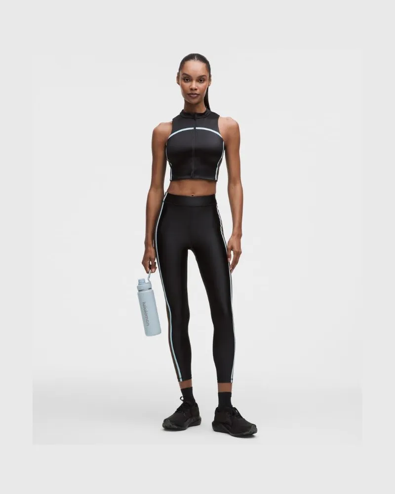 LULULEMON Satin Shine Leggings mit Satinschimmer und hohem Bund Streifen für Frauen – 64 cm – Größe in Black/Walnut Crunch/Foam Cloud Black