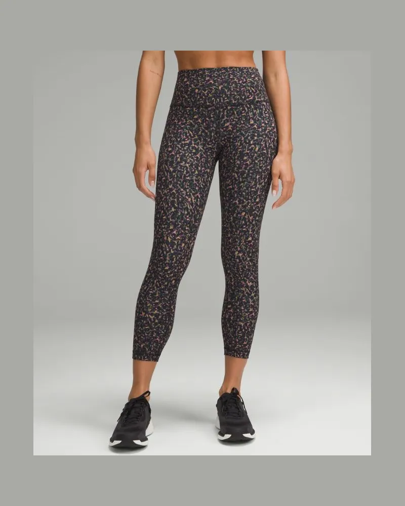 LULULEMON Wunder Train Crop Leggings mit hohem Bund für Frauen – 58 cm – Größe in Fluctuate Micro Pink Multi Fluctuate