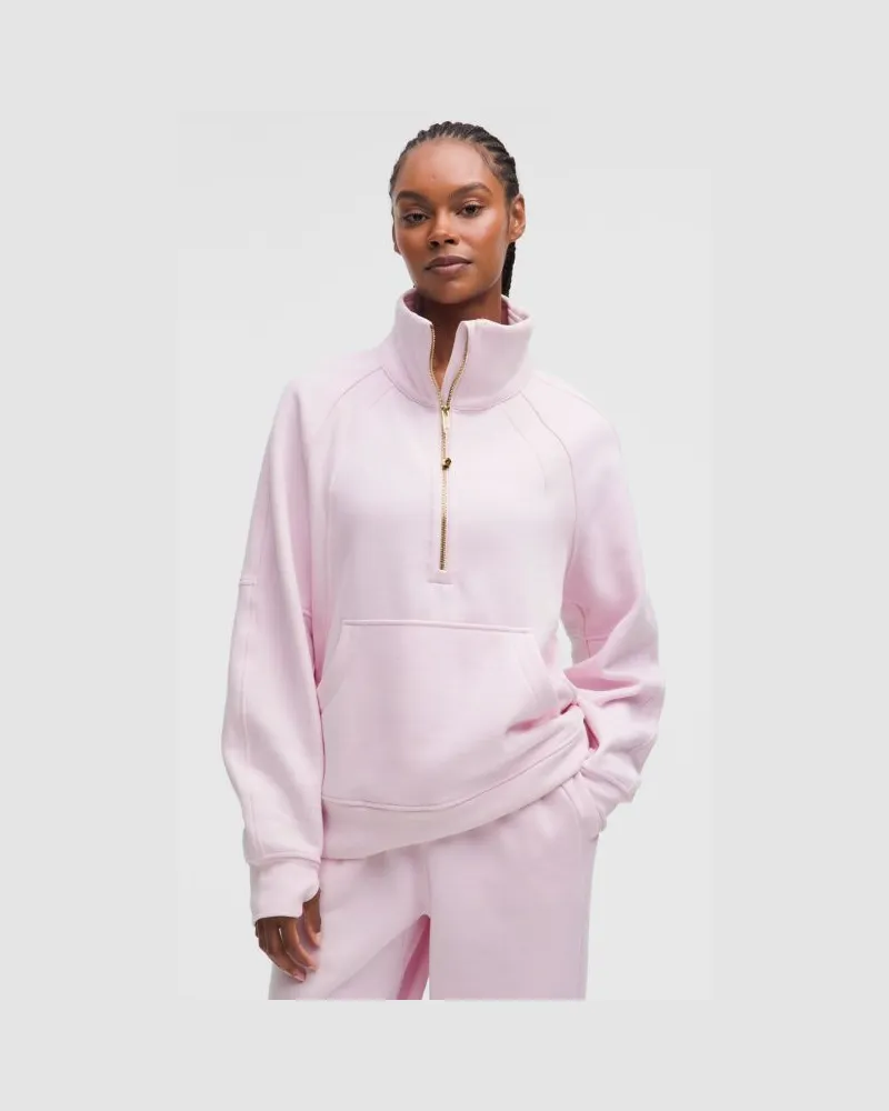 LULULEMON Scuba Oversized-Pullover mit Trichterkragen und halblangem Reißverschluss Lang für Frauen – Größe in Blissful Pink/Gold Blissful