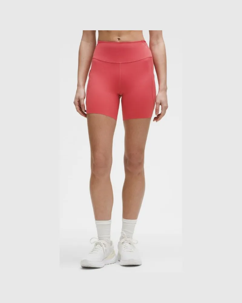 LULULEMON Fast and Free Shorts mit hohem Bund 5 Taschen für Frauen – 15 cm – Größe in Desert Red Desert
