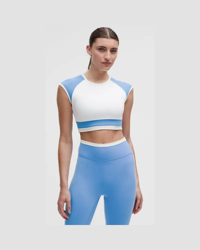 LULULEMON Crop-Kurzarmshirt aus Nulu Set des Monats: Retro-Remix für Frauen – Größe in White/Pool Party/Bone White