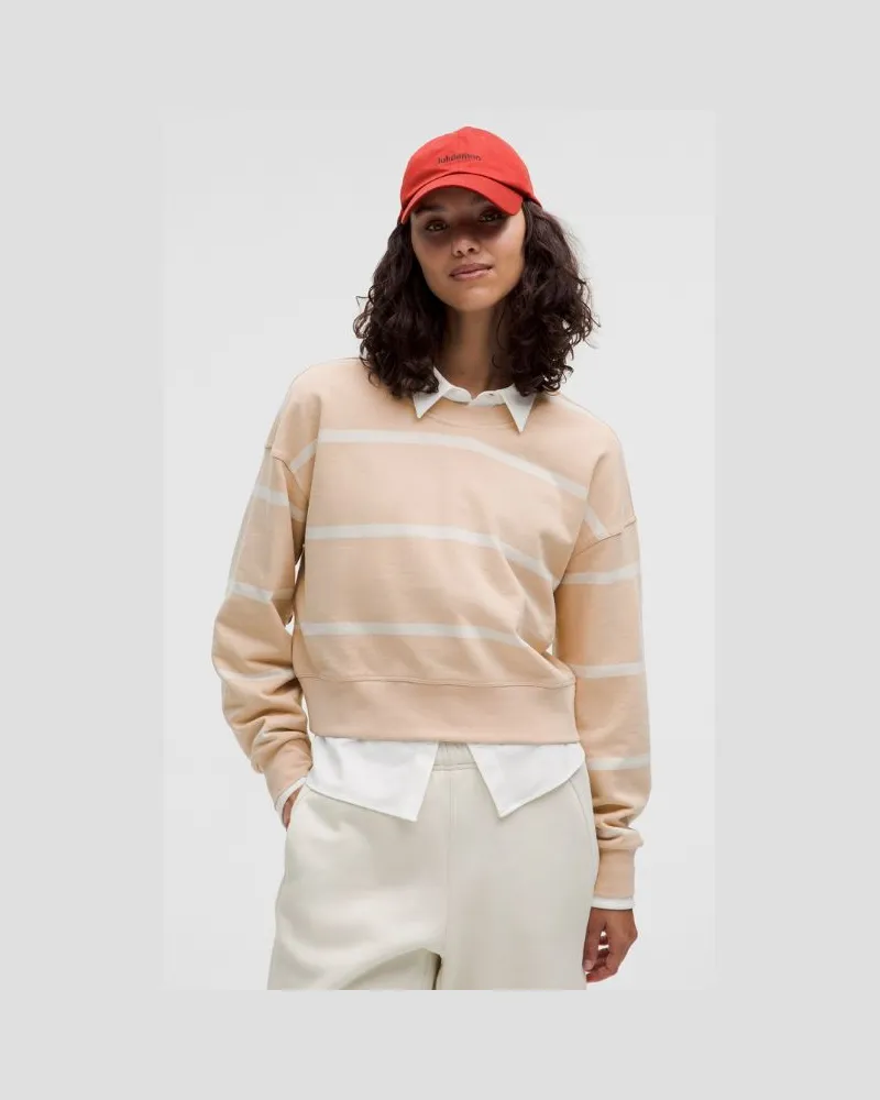 LULULEMON Perfectly Oversized Crop-Sweater mit Rundhalsausschnitt Gestreift für Frauen – Größe in Boundless Stripe Cafe Au Lait White Opal Boundless
