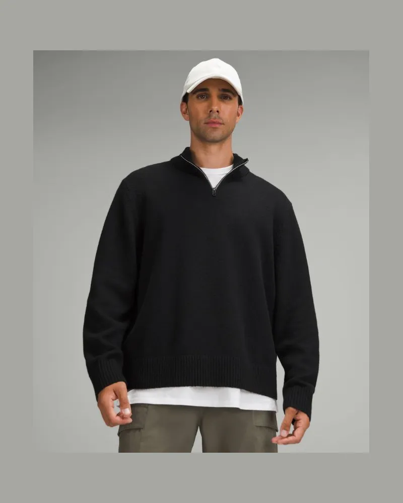 LULULEMON Strickpullover im Relaxed Fit mit halblangem Reißverschluss für Männer – Größe in Black Black