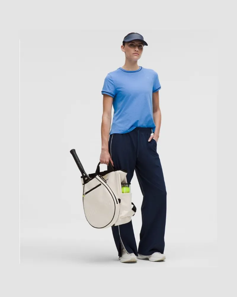 LULULEMON Tennis-Kurzarmshirt mit Rundhalsausschnitt Grafik für Frauen – Größe in Pool Party/Club Blue Pool