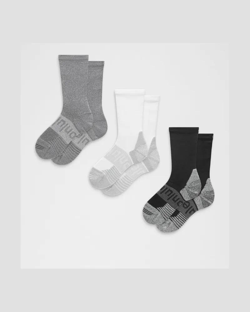 LULULEMON Power Stride Crew-Socken mit Polsterung im 3er-Pack – Größe in White/Heather Grey/Black White