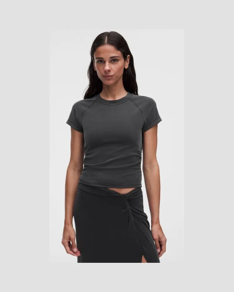 LULULEMON Softstreme Baby-T-Shirt mit Mikrorippen-Struktur für Frauen – Größe in Schwarz Schwarz