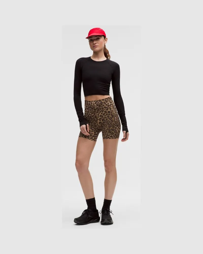 LULULEMON Fast and Free Shorts mit hohem Bund 5 Taschen für Frauen – 15 cm – Größe in True Leopard Multi True