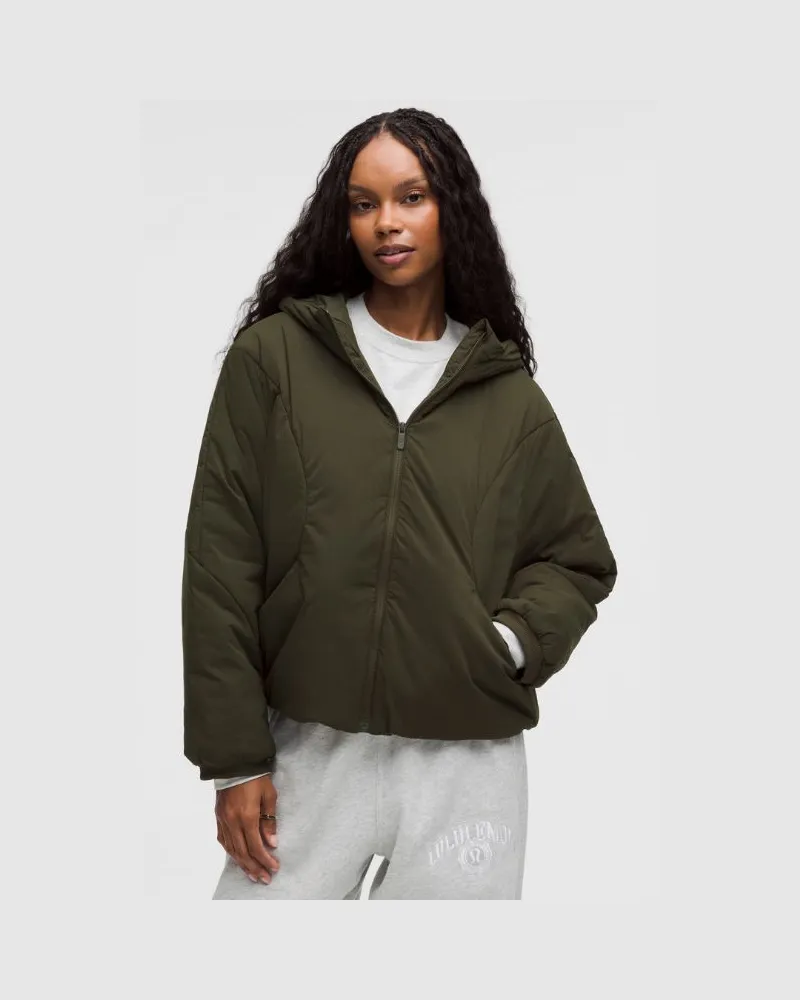 LULULEMON Wasserbeständige, isolierte Kapuzenjacke für Frauen – Größe in Dark Olive Dark