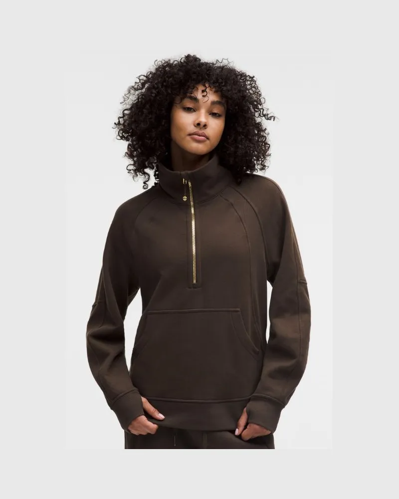 LULULEMON Scuba Oversized-Pullover mit Trichterkragen und halblangem Reißverschluss Lang für Frauen – Größe in Walnut Crunch/Gold Walnut