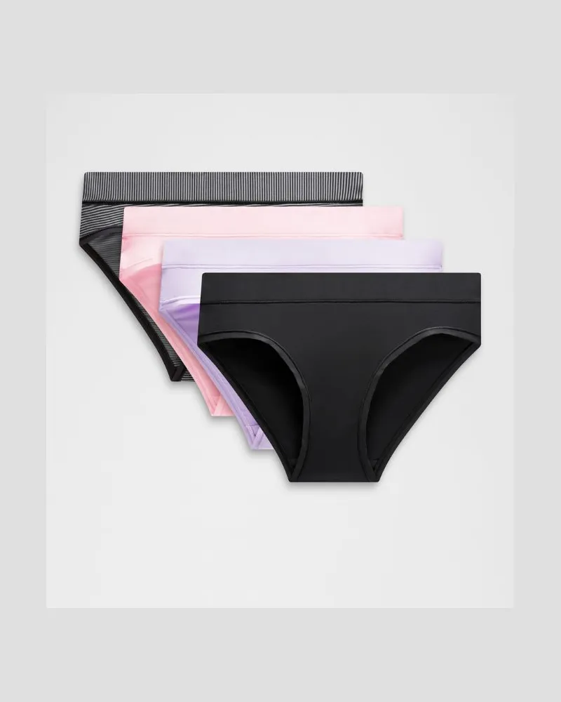 LULULEMON UnderEase Bikini-Unterwäsche mit mittelhohem Bund 5er-Pack für Frauen – Größe in Black/Pink Organza/Lavender Frost Black