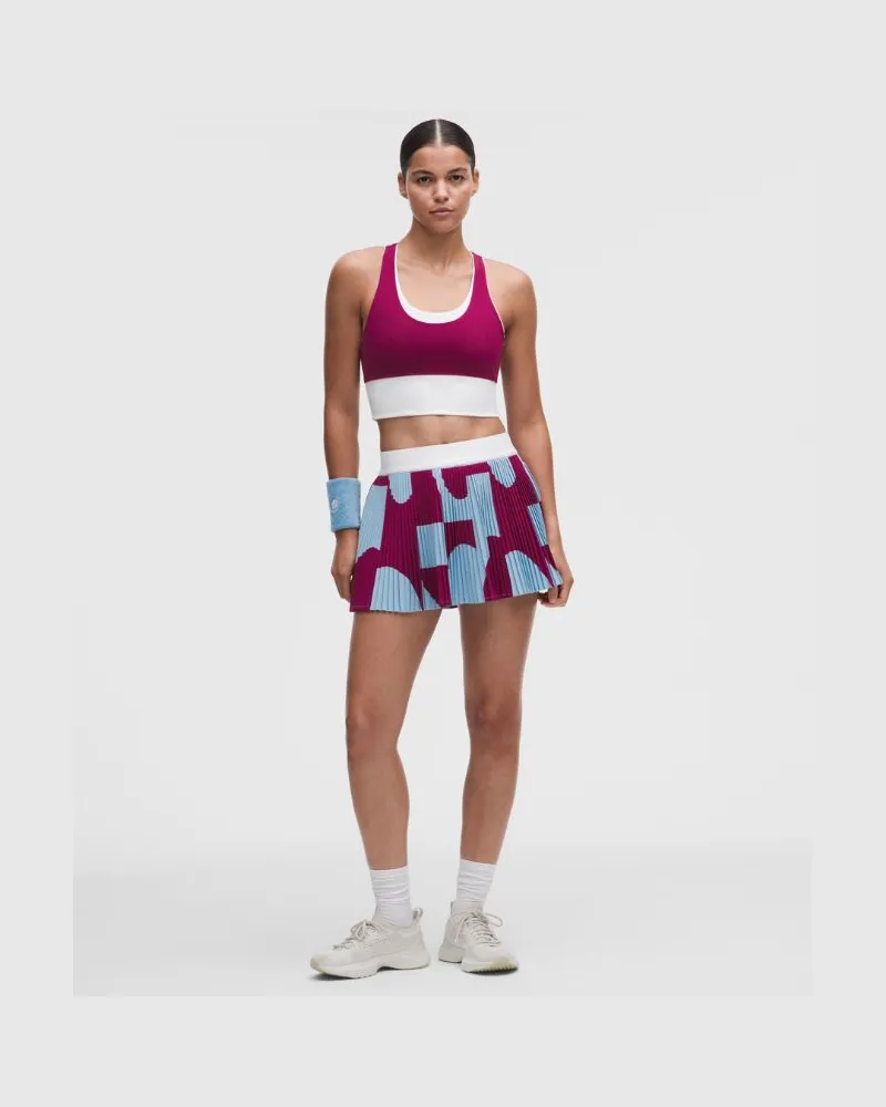 LULULEMON RePleat-Tennisrock mit hohem Bund und Falten für Frauen – Größe in Lido Geo Dreamy Blue Pomegranate/Weiß Lido