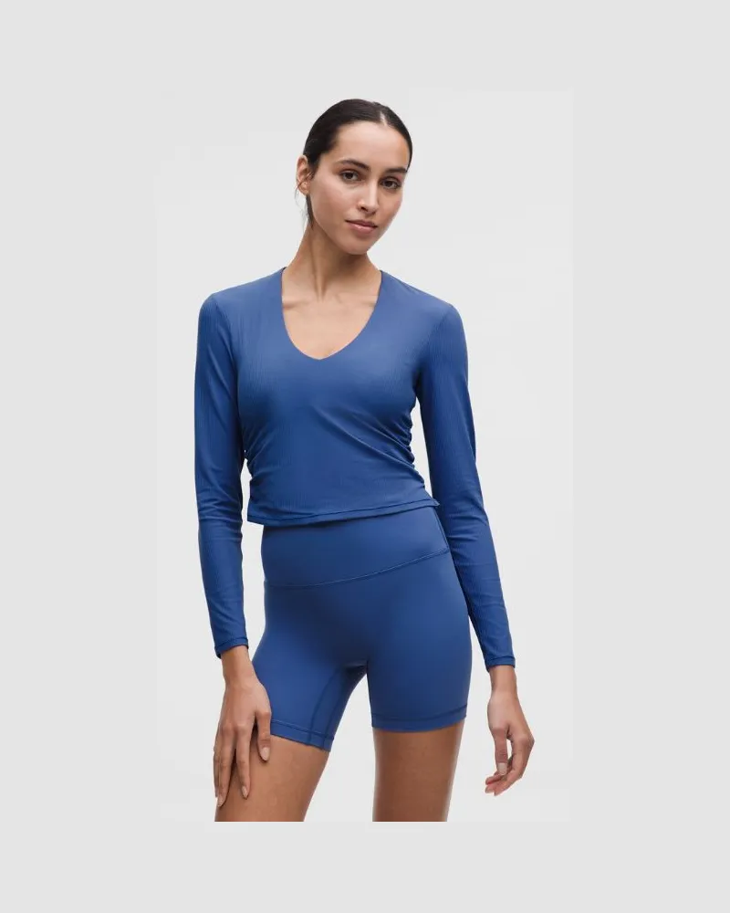 LULULEMON All It Takes Langarmshirt aus geripptem Nulu mit V-Ausschnitt B–D-Cups für Frauen – Größe in Brilliant Blue Brilliant