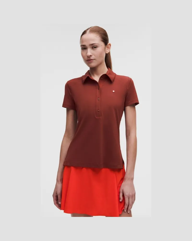 LULULEMON Schnelltrocknendes Kurzarm-Poloshirt Gerader Saum für Frauen – Größe in Cranberry Charm Cranberry