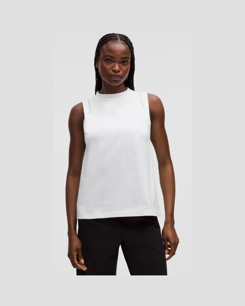 LULULEMON Tanktop aus Baumwoll-Jersey mit Ziernaht für Frauen – Größe in White/Raceway Green White
