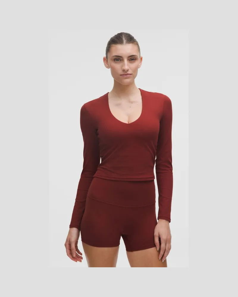 LULULEMON All It Takes Langarmshirt aus geripptem Nulu mit V-Ausschnitt B–D-Cups für Frauen – Größe in Rockwood Rockwood