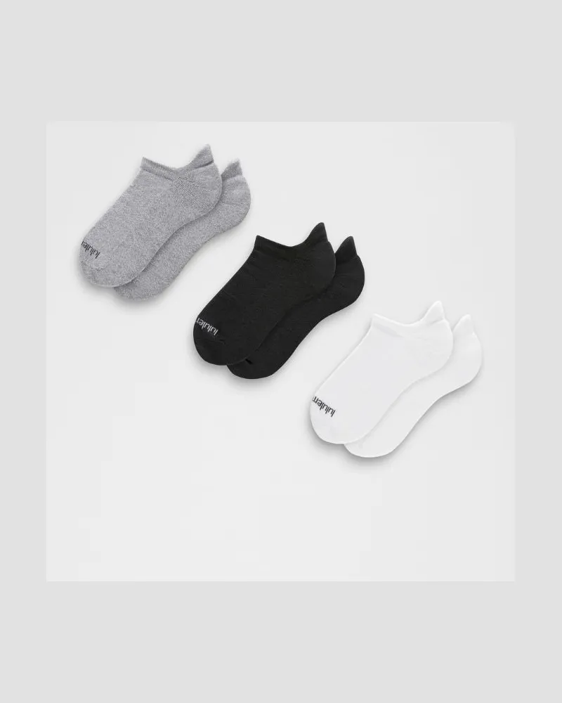 LULULEMON Daily Essential Socken mit Knöchelschutz Unisex 3er-Pack – Größe in White/Heathered Core Light Grey/Black White