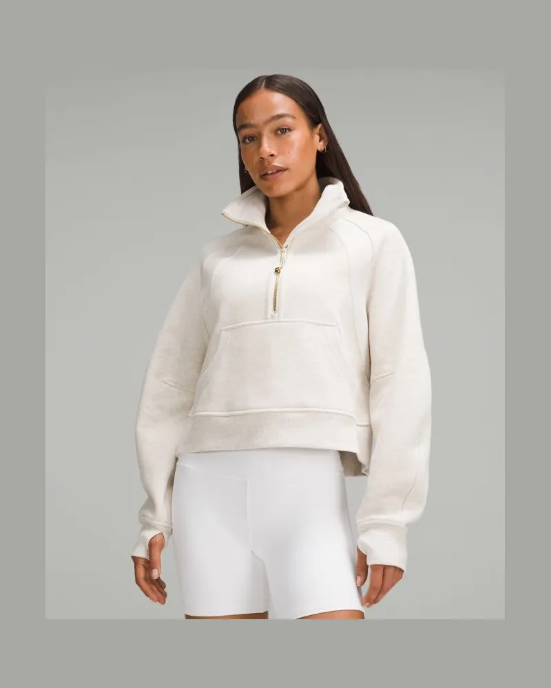 LULULEMON Scuba Oversized-Pullover mit Trichterkragen und halblangem Reißverschluss für Frauen – Größe in Heathered Bone/Gold Heathered