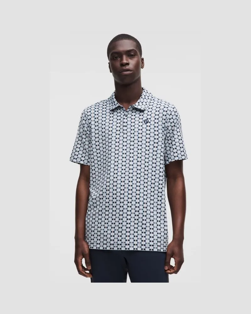 LULULEMON Sport-Poloshirt mit kurzen Ärmeln und Logo e Passform für Männer – Größe in Gingham Stripe Starch Blue Multi Gingham