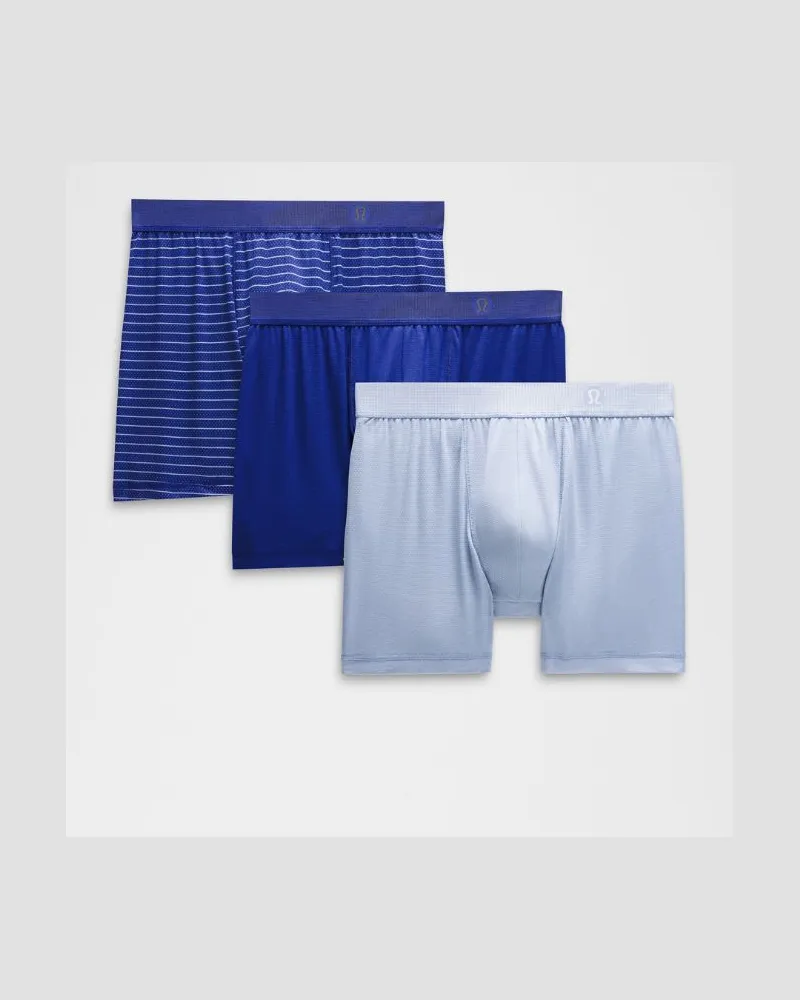 LULULEMON Always In Motion Boxershorts 3er-Pack für Männer – 13 cm – Größe in Blue Willow/Pocket Stripe Blue Willow Larkspur/Larkspur Blue
