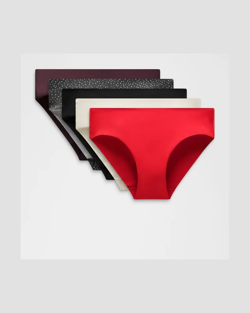 LULULEMON InvisiWear Bikini-Unterwäsche mit mittelhohem Bund 5er-Pack für Frauen – Größe in Black/Black Plum/Oxford Red Black