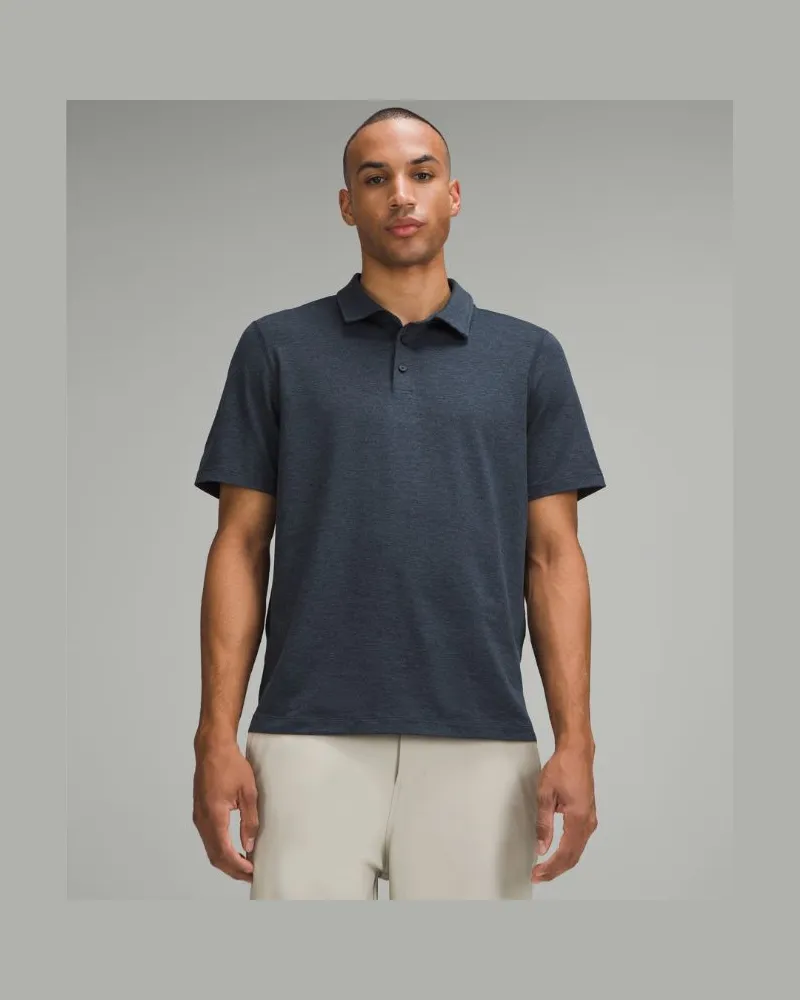 LULULEMON Soft Jersey Kurzarm-Poloshirt für Männer – Größe in Heathered Classic Navy/Heathered True Navy Heathered