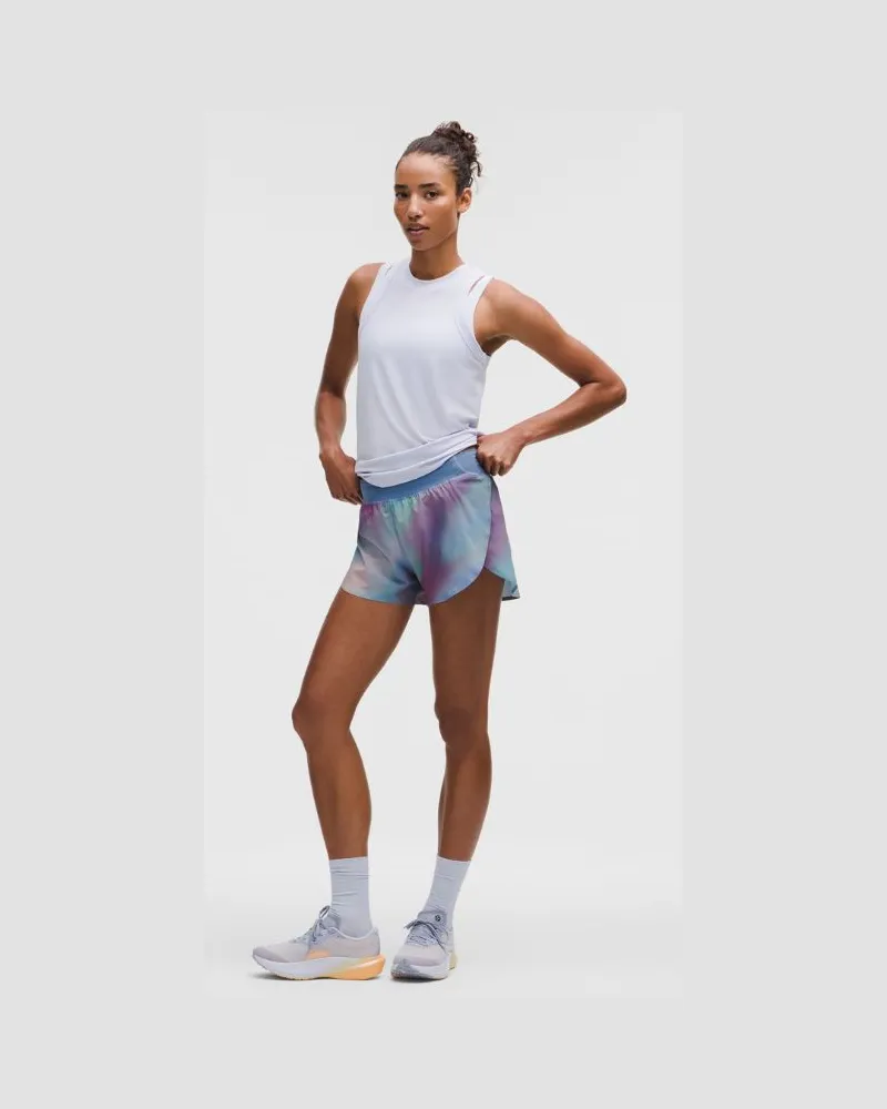 LULULEMON Fast and Free Shorts im Classic Fit mit Saumschlitz und hohem Bund für Frauen – 8 cm – Größe in Chroma Drift Blue Multi/Washed Denim Chroma