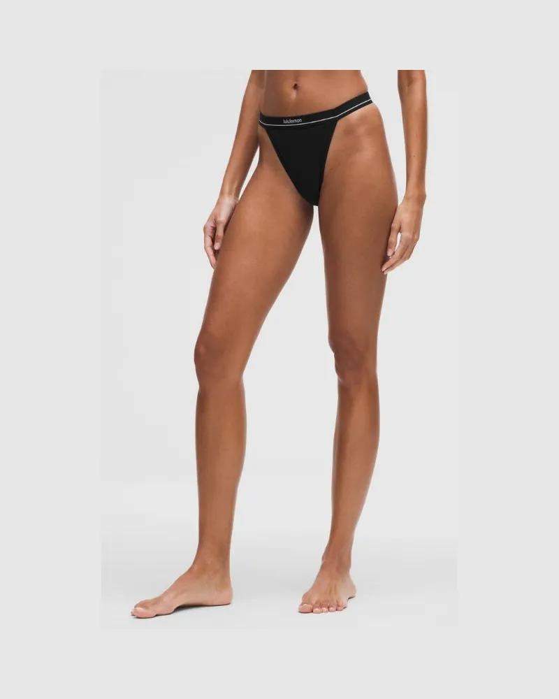 LULULEMON Gerippter String aus Stretch-Baumwolle mit Logo und hohem Bund für Frauen – Größe in Black Black