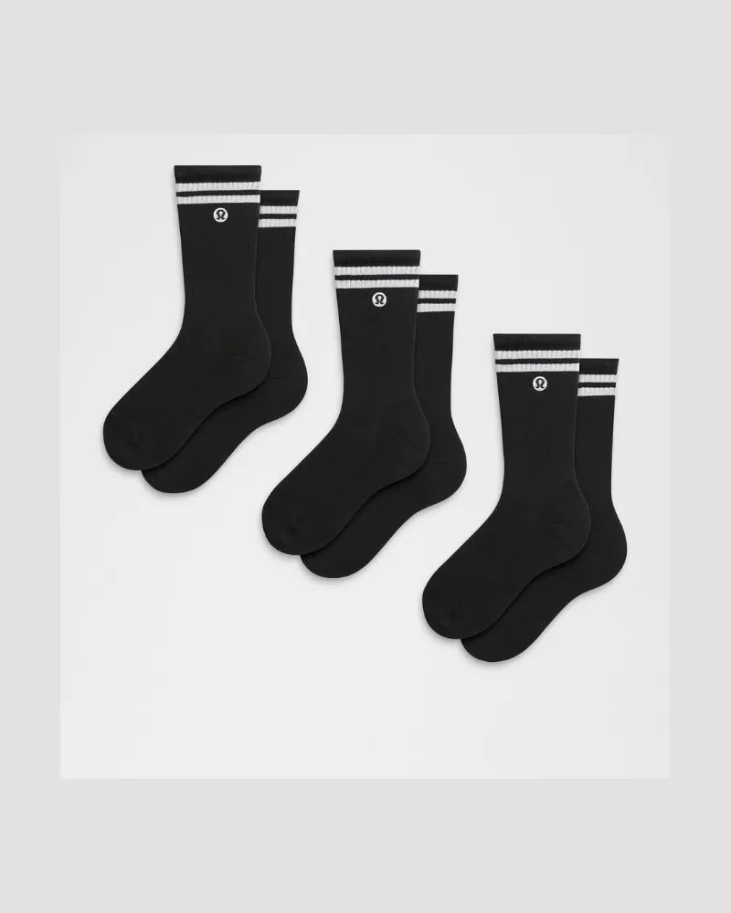 LULULEMON Daily Essential Unisex Crew-Socken 3er-Pack Gestreift – Größe in Schwarz/Weiß Schwarz