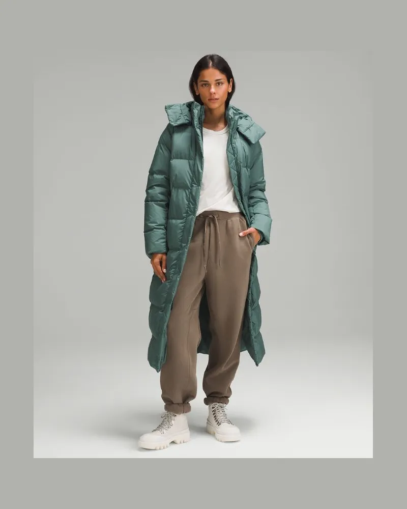 LULULEMON Lange Puffer-Jacke mit Füllkraft 600 für Frauen – Größe in Medium Forest Medium
