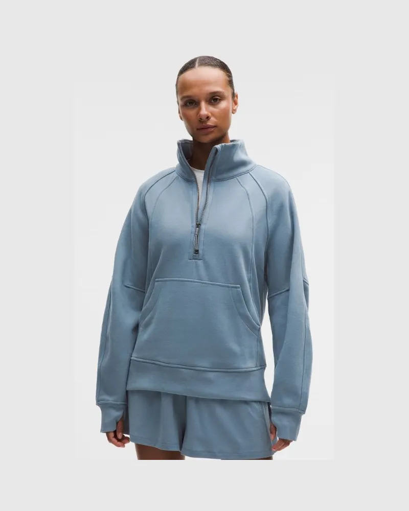 LULULEMON Scuba Oversized-Pullover mit Trichterkragen und halblangem Reißverschluss Lang für Frauen – Größe in Steel Blue Steel