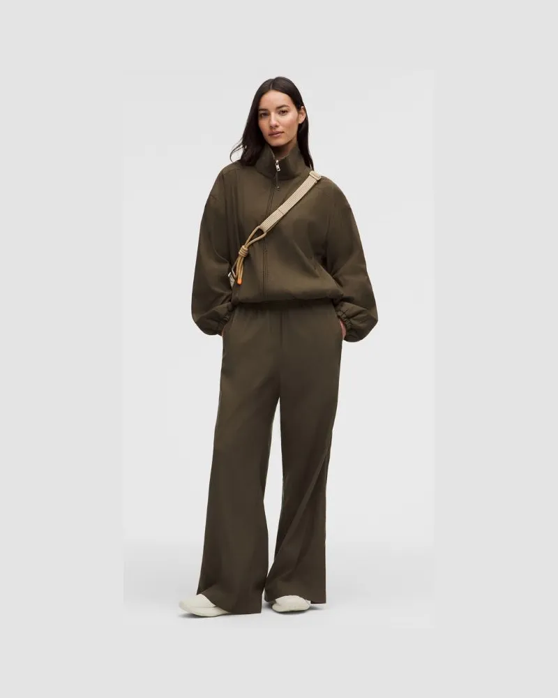 LULULEMON LuluLinen Hose mit hohem Bund im Relaxed Fit Normale Länge für Frauen – Größe in Olive Brown Olive