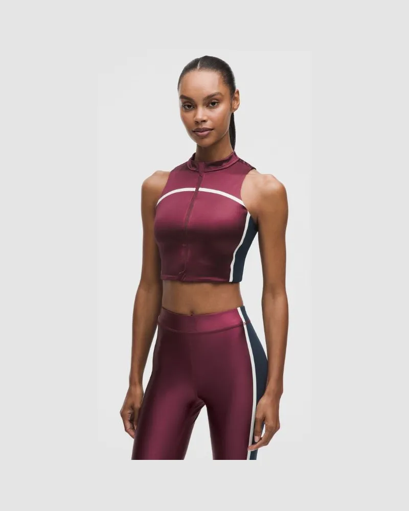 LULULEMON Satin Shine Reißverschluss-Tanktop mit mittlerem Halt für B/C-Cups Streifen für Frauen – Größe in Burgundy Bay/True Navy/Light Ivory Burgundy