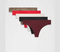 InvisiWear String mit mittelhohem Bund 5er-Pack für Frauen – Größe in Black/Oxford Red/True Leopard Mini Wp Brown Multi