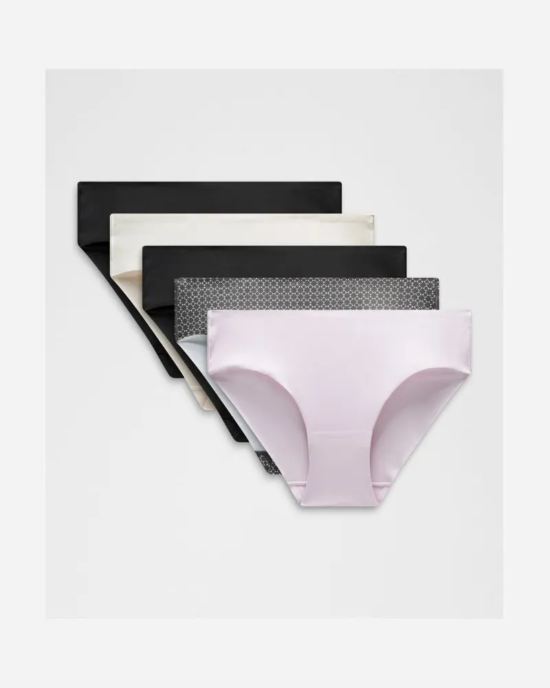 LULULEMON InvisiWear Bikini-Unterwäsche mit mittelhohem Bund 5er-Pack für Frauen – Größe in Black/Pink Organza/Bone Black