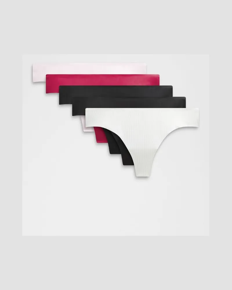 LULULEMON InvisiWear String mit mittelhohem Bund 5er-Pack für Frauen – Größe in Black/Jumie Stripe White Vapor/Blissful Pink Black