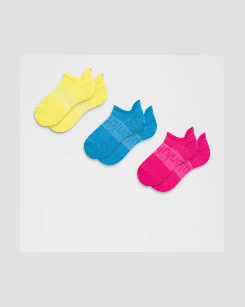 LULULEMON Power Stride Socken mit Knöchelschutz im 3er-Pack – Größe in Flamingo Fun Tone/Lime & Yours/Luminous Aqua Tone Flamingo